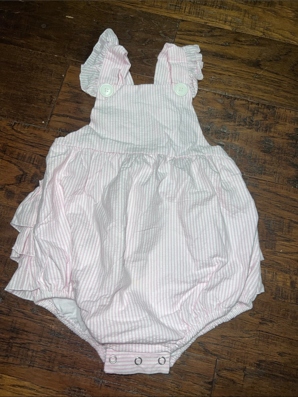 Pink Seersucker Ruffled Baby Romper